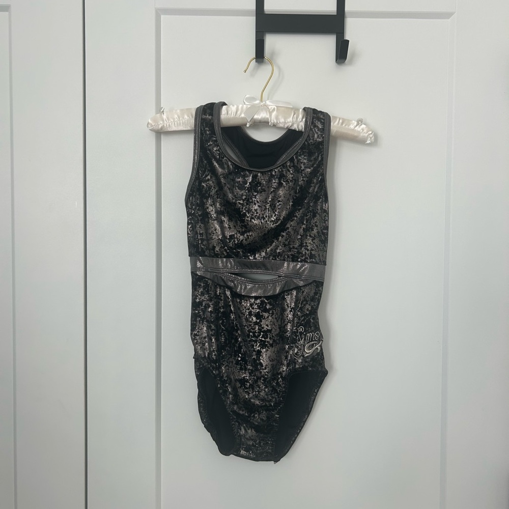 GK Black Crushed Velvet Leotard with Shimmer Waistband size AM